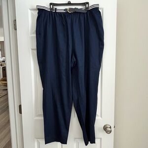 Alfred Dunner Navy Pants with Striped Waistband